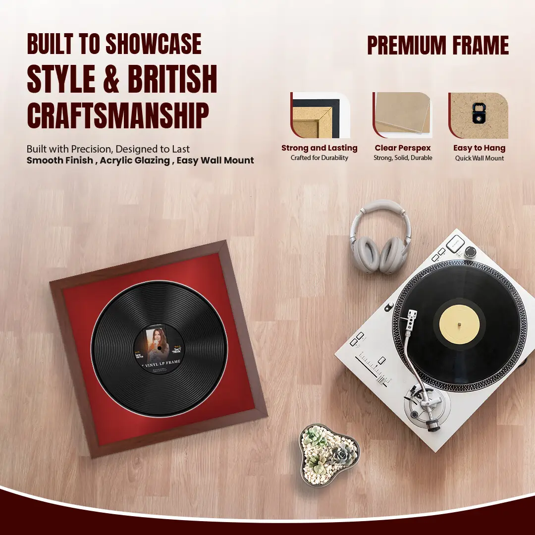 16x16" Modern Rose Wood Vinyl Record Frame With Crimson Mount For 12" LP Discs | Contemporary Wall Display thumbnail 2