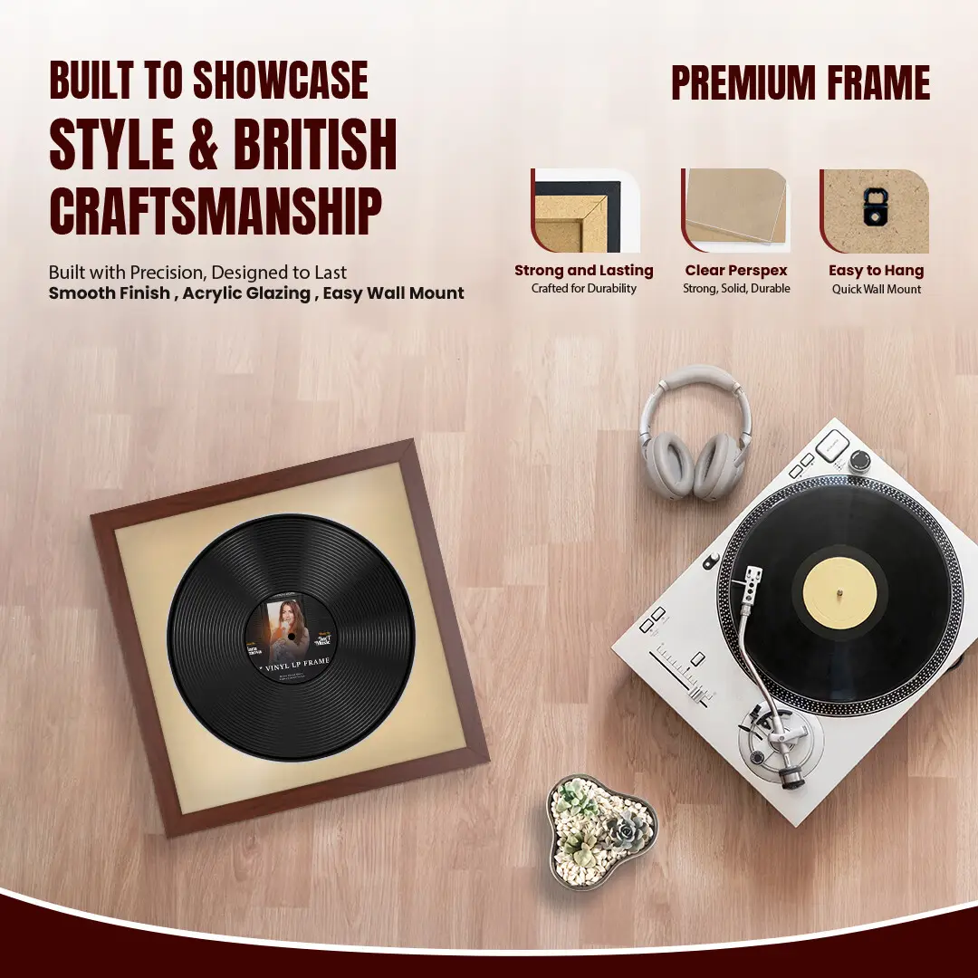 16x16" Modern Rose Wood Vinyl Record Frame With Ivory Mount For 12" LP Discs | Elegant Frame For Music Lovers thumbnail 2