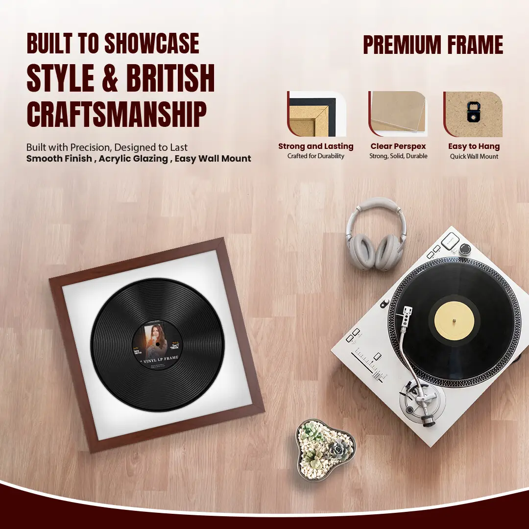 16x16" Modern Rose Wood Vinyl Record Frame With Ice White Mount For 12" LP Discs | Premium Wall Frame For Music Enthusiasts thumbnail 2