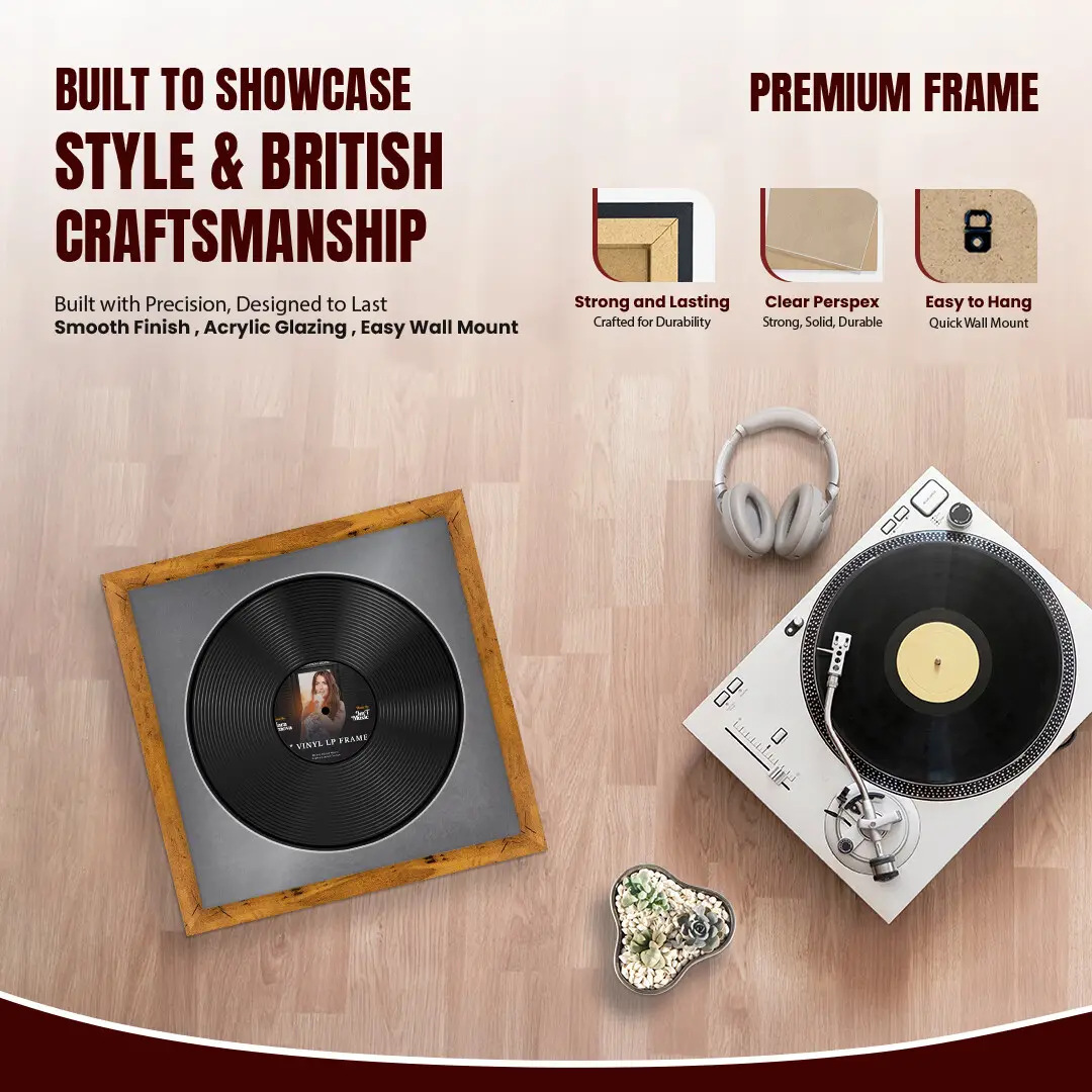 16x16" Modern Rustic Oak Vinyl Record Frame With Mid Grey Mount For 12" LP Discs | Premium Wall Frame For Music Enthusiasts thumbnail 2
