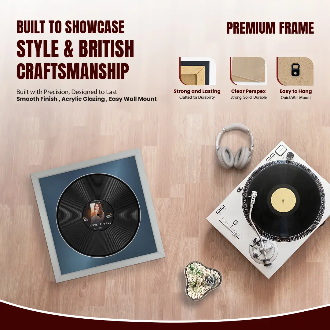 16x16" Modern Silver Vinyl Record Frame With Pompador Mount For 12" LP Discs | Premium Wall Frame For Music Enthusiasts thumbnail 2