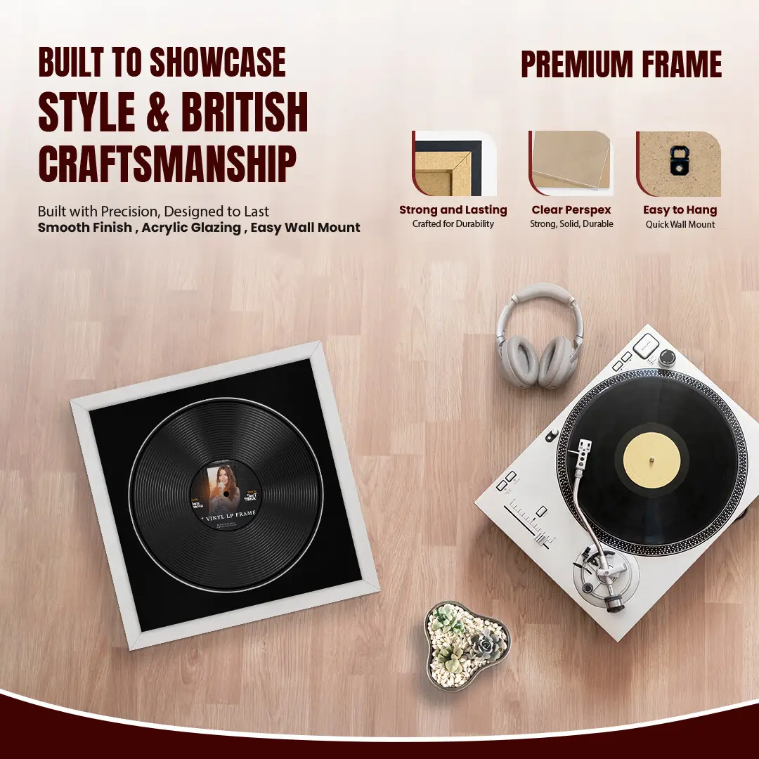16x16" Modern Ash White Vinyl Record Frame With Black Mount For 12" LP Discs | Contemporary Wall Display thumbnail 2