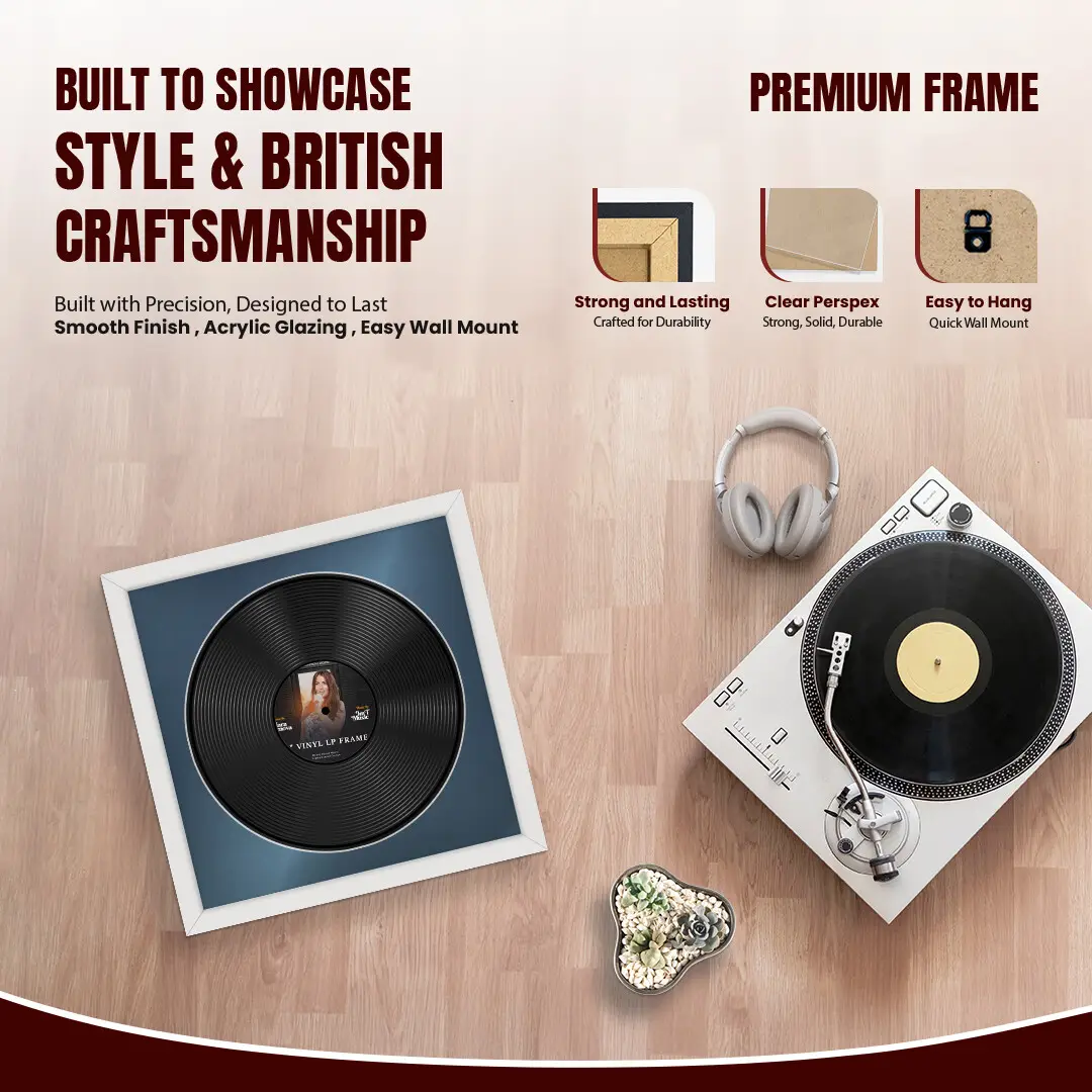 16x16" Modern White Vinyl Record Frame With Pompador Mount For 12" LP Discs | Elegant Frame For Music Lovers thumbnail 2