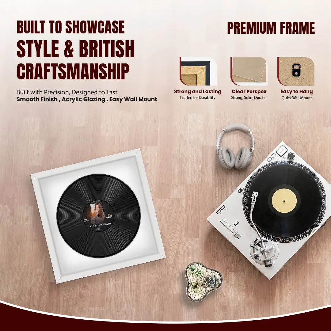 16x16" Modern White Vinyl Record Frame With Black Mount For 12" LP Discs | Contemporary Wall Display thumbnail 2