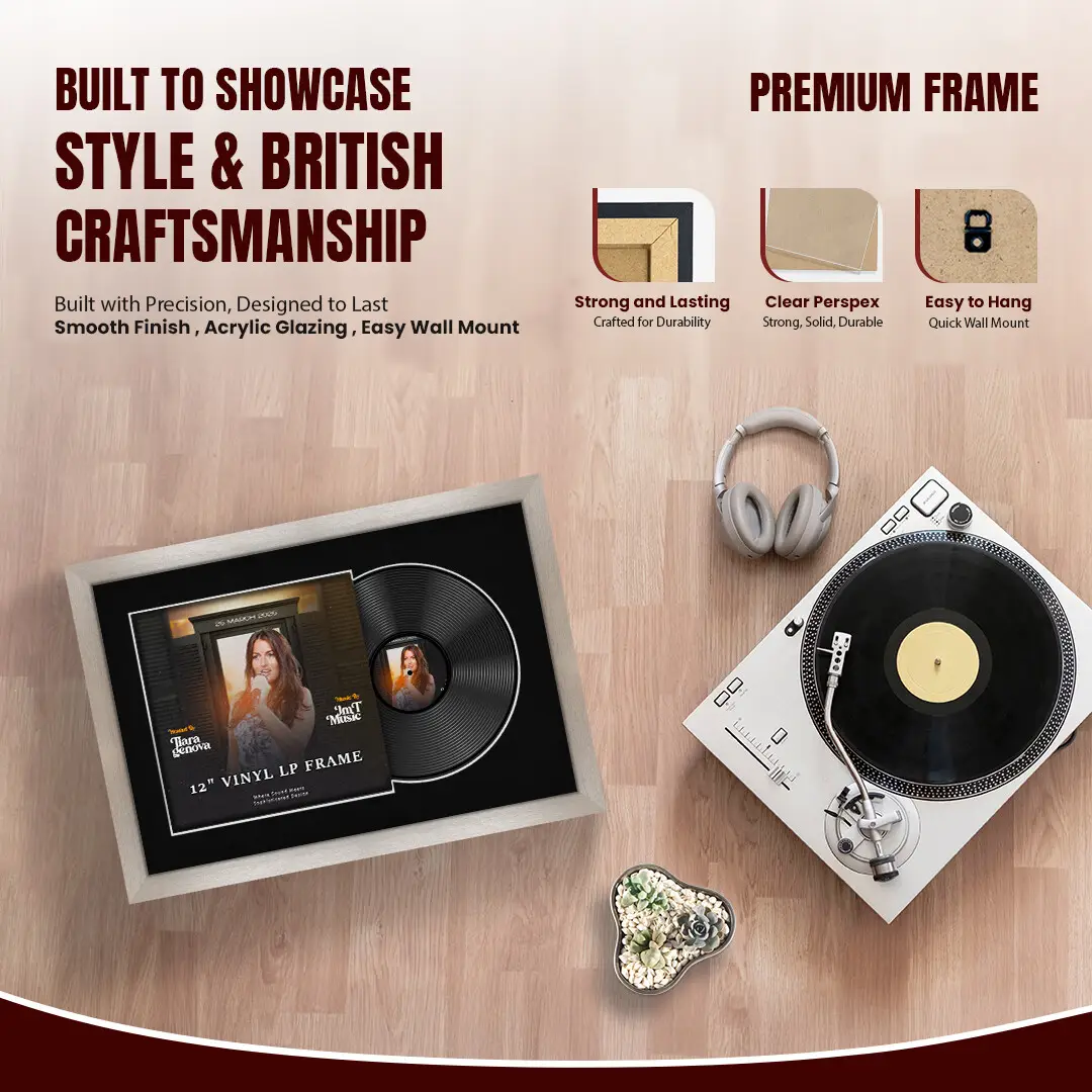 25x17" Modern Aluminium Vinyl Record Frame For 12 Inch LP Cover & Disc With Black Mount | Overlapped Vinyl Display thumbnail 2