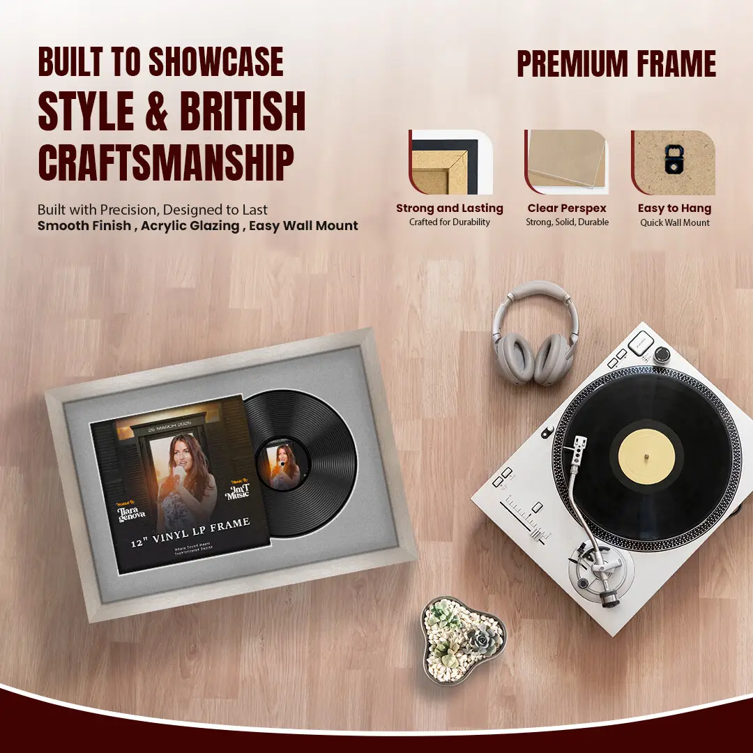 25x17" Modern Aluminium Vinyl Record Frame For 12 Inch LP Cover & Disc (Overlapped) With Silver Mount | Elegant Music Display thumbnail 2