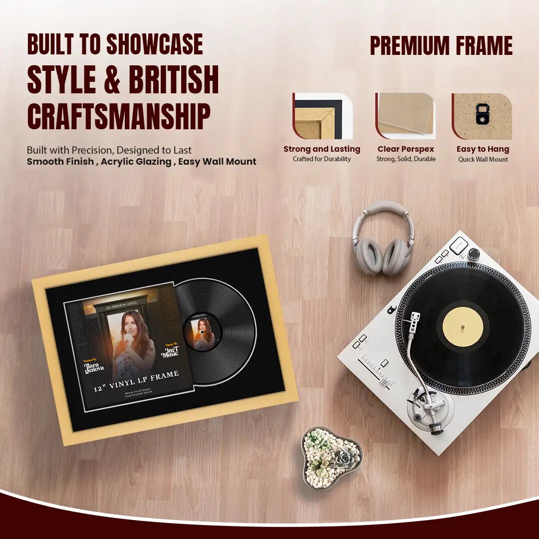 25x17" Modern Mustard Yellow Vinyl Record Frame For 12 Inch LP Cover & Disc (Overlapped) With Black Mount | Elegant Music Display thumbnail 2