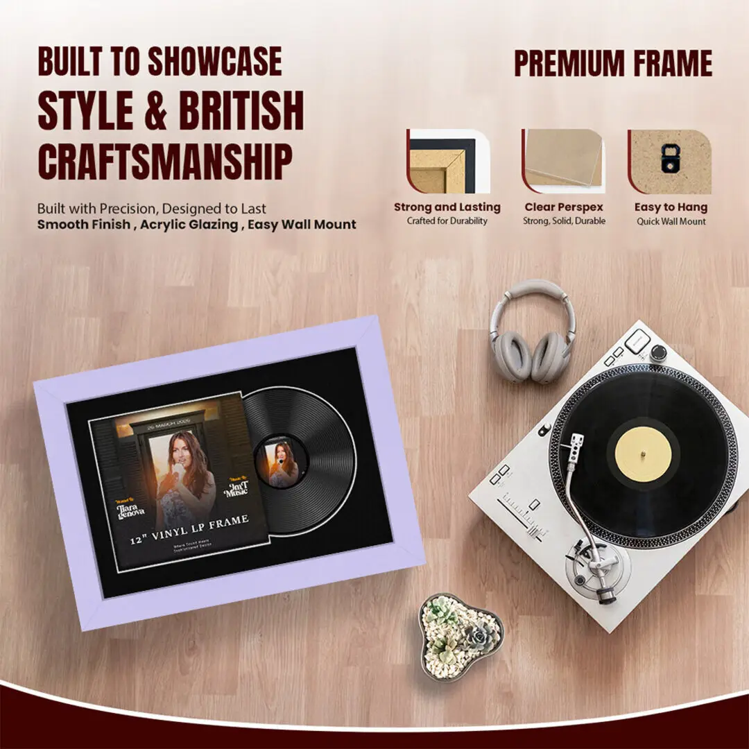 25x17" Modern Purple Vinyl Record Frame For 12 Inch LP Cover & Disc With Black Mount | Overlapped Vinyl Display thumbnail 2