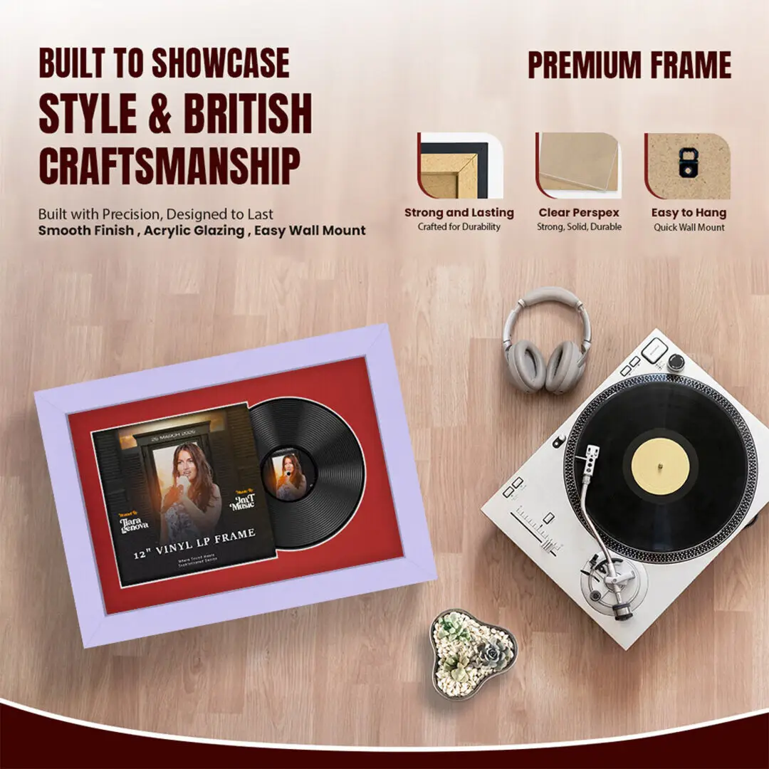 25x17" Modern Purple Vinyl Record Frame For LP Cover & Disc With Crimson Mount | Overlapped Display thumbnail 2