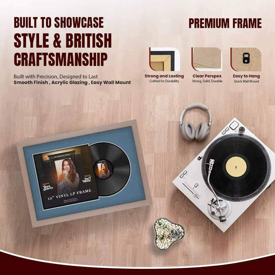 25x17" Modern Vinyl Record Frame For LP Cover & Disc With Pompador Mount | Overlapped Display thumbnail 2