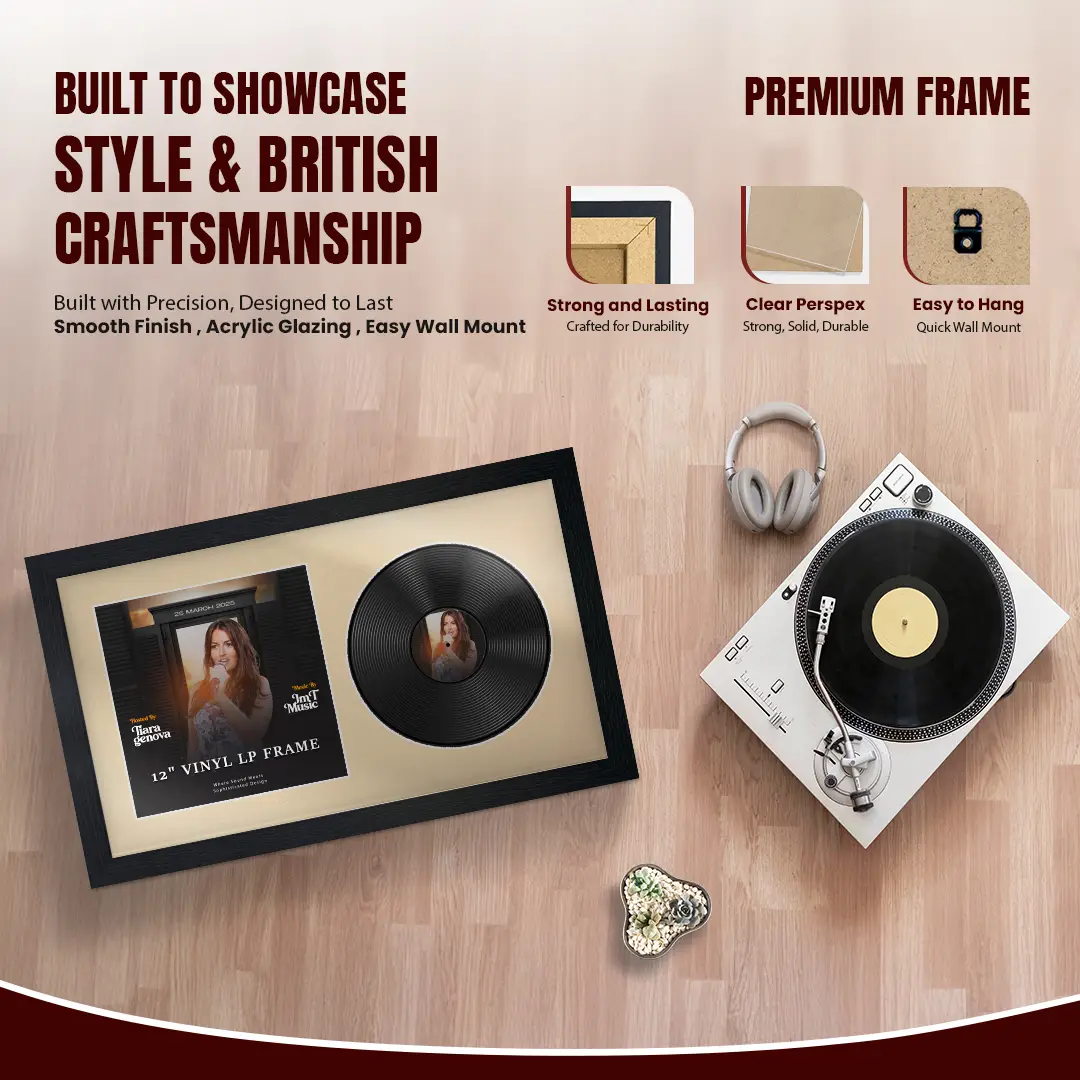 30x17" Modern Black Vinyl Record Frame With Ivory Mount | Side by Side 12" LP Cover & Disc Display thumbnail 2