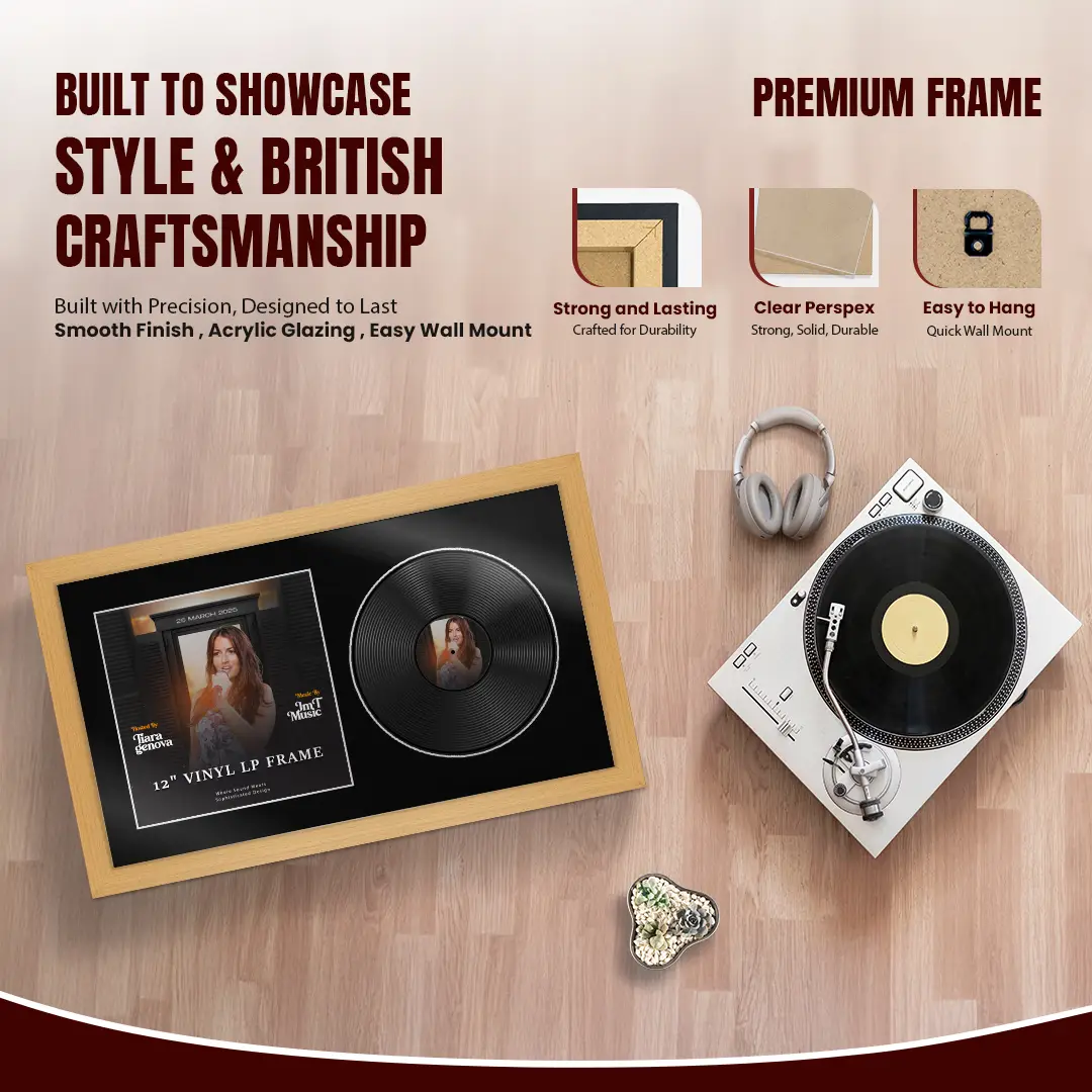30x17" Modern Country Pine Vinyl Record Frame With Black Mount | Displays 12" LP Cover & Disc Side by Side thumbnail 2