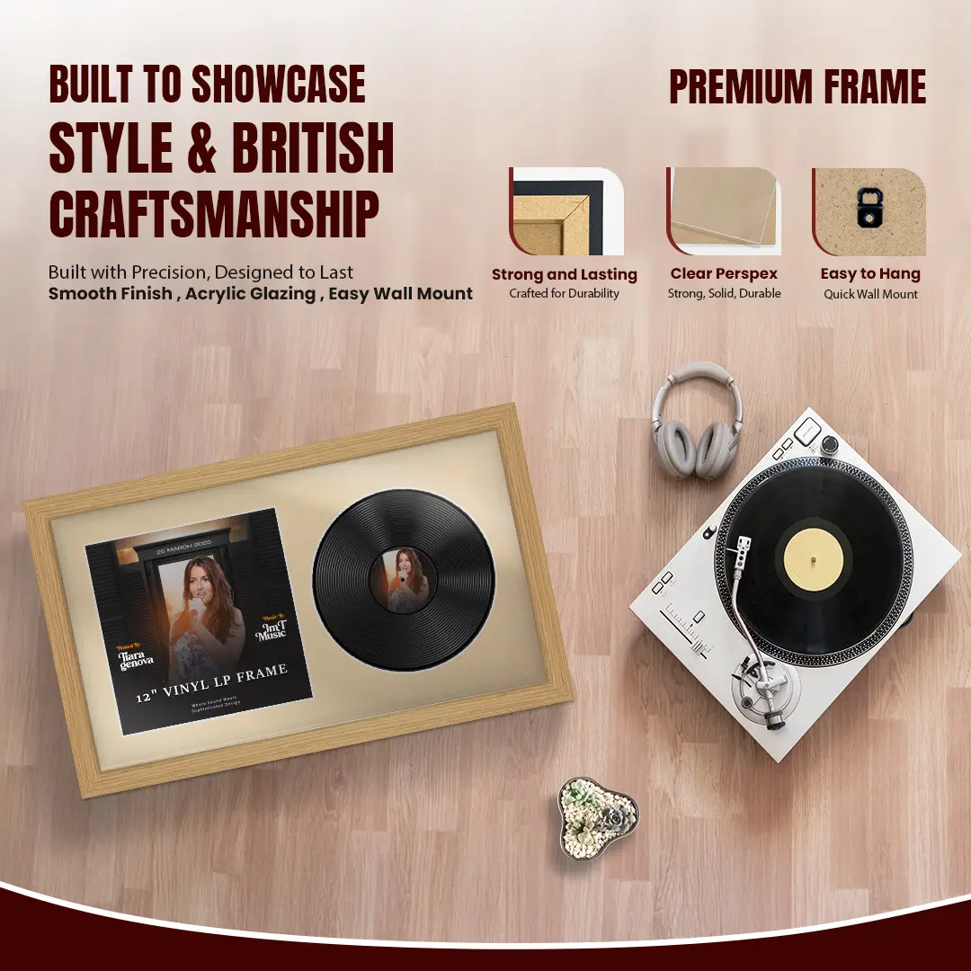 30x17" Modern Light Oak Vinyl Record Frame With Ivory Mount | Side by Side 12" LP Cover & Disc Display thumbnail 2