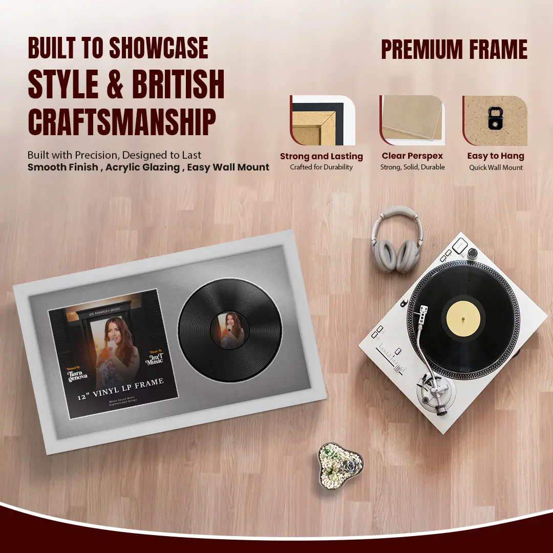 30x17" Modern Silver Vinyl Record Frame With Silver Mount | For 12" LP Cover and Disc Side By Side Display thumbnail 2