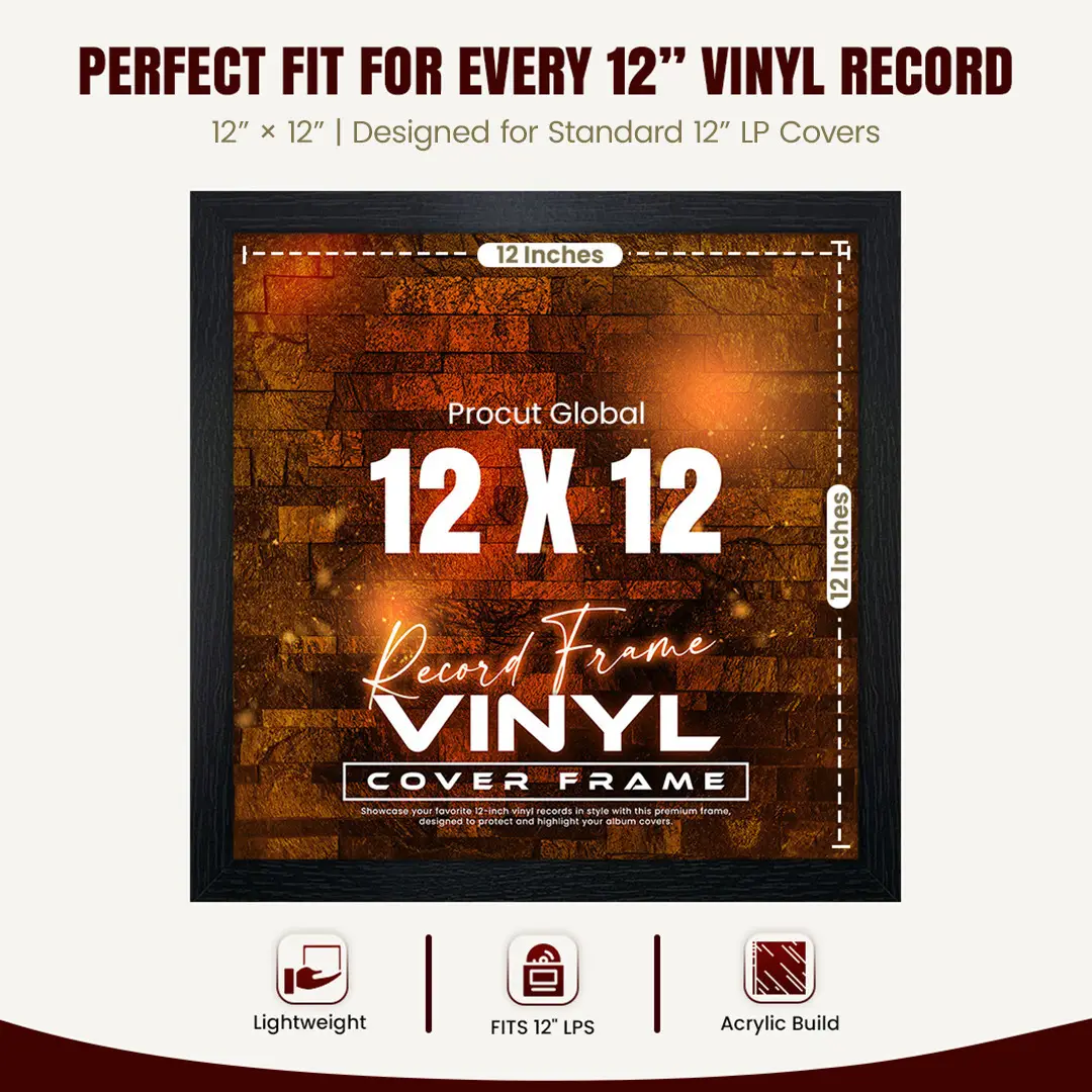 12x12" Modern Black Vinyl Record Frame For 12" LP Album Covers | Premium Wall Frame For Music Lovers thumbnail 3