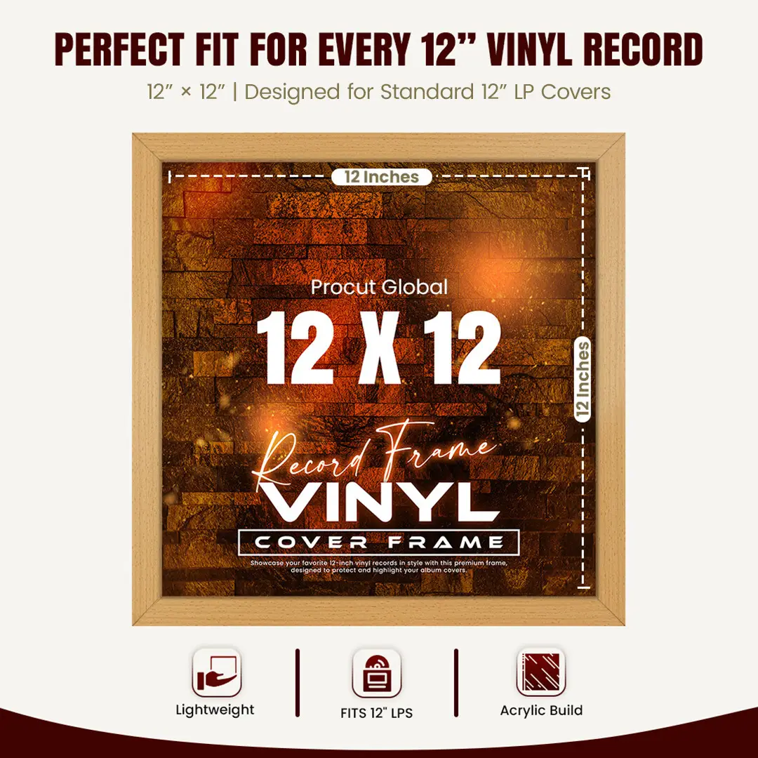 12x12" Modern Country Pine Vinyl Record Frame For 12" LP Album Covers | Premium Wall Frame For Music Lovers thumbnail 3