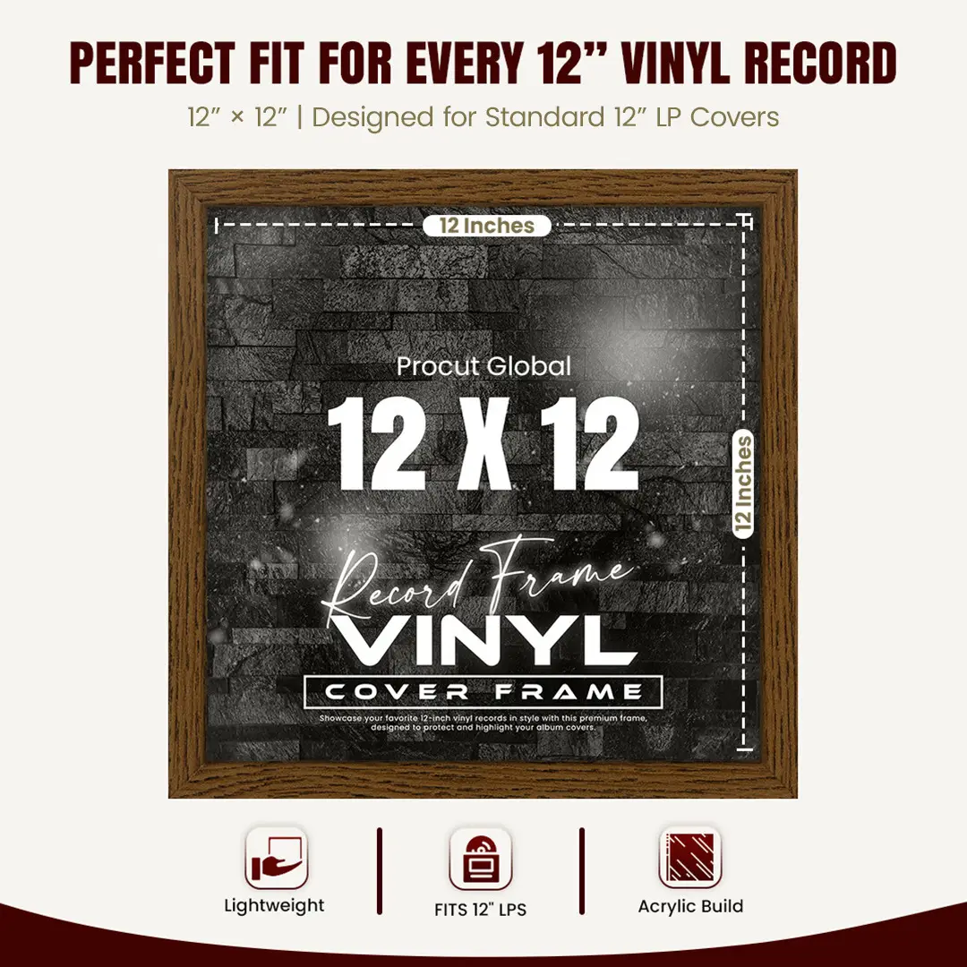 12x12" Modern Dark Oak Vinyl Record Frame For 12" LP Album Covers | Premium Wall Frame For Music Lovers thumbnail 3