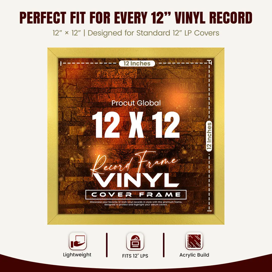 12x12" Modern Gold Vinyl Record Frame For 12" LP Album Covers | Premium Wall Frame For Music Lovers thumbnail 3