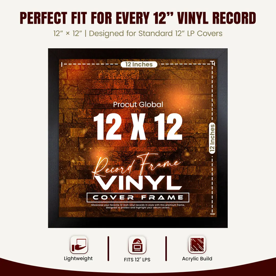 12x12" Modern Matte Black Vinyl Record Frame For 12" LP Album Covers | Elegant Music Display For Wall thumbnail 3