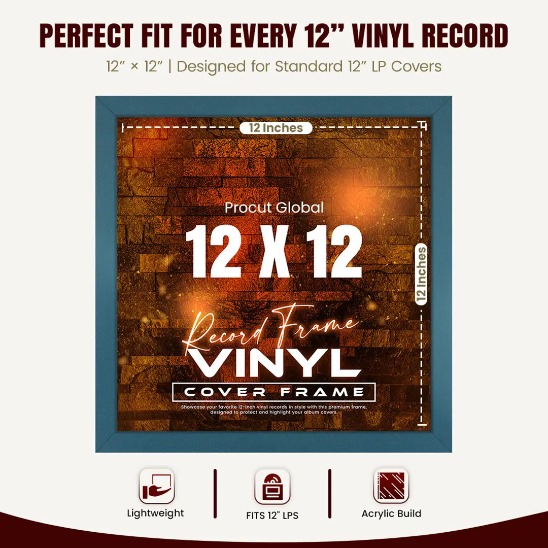 12x12" Modern Navy Blue Vinyl Record Frame For 12" LP Album Covers | Premium Wall Frame For Music Lovers thumbnail 3