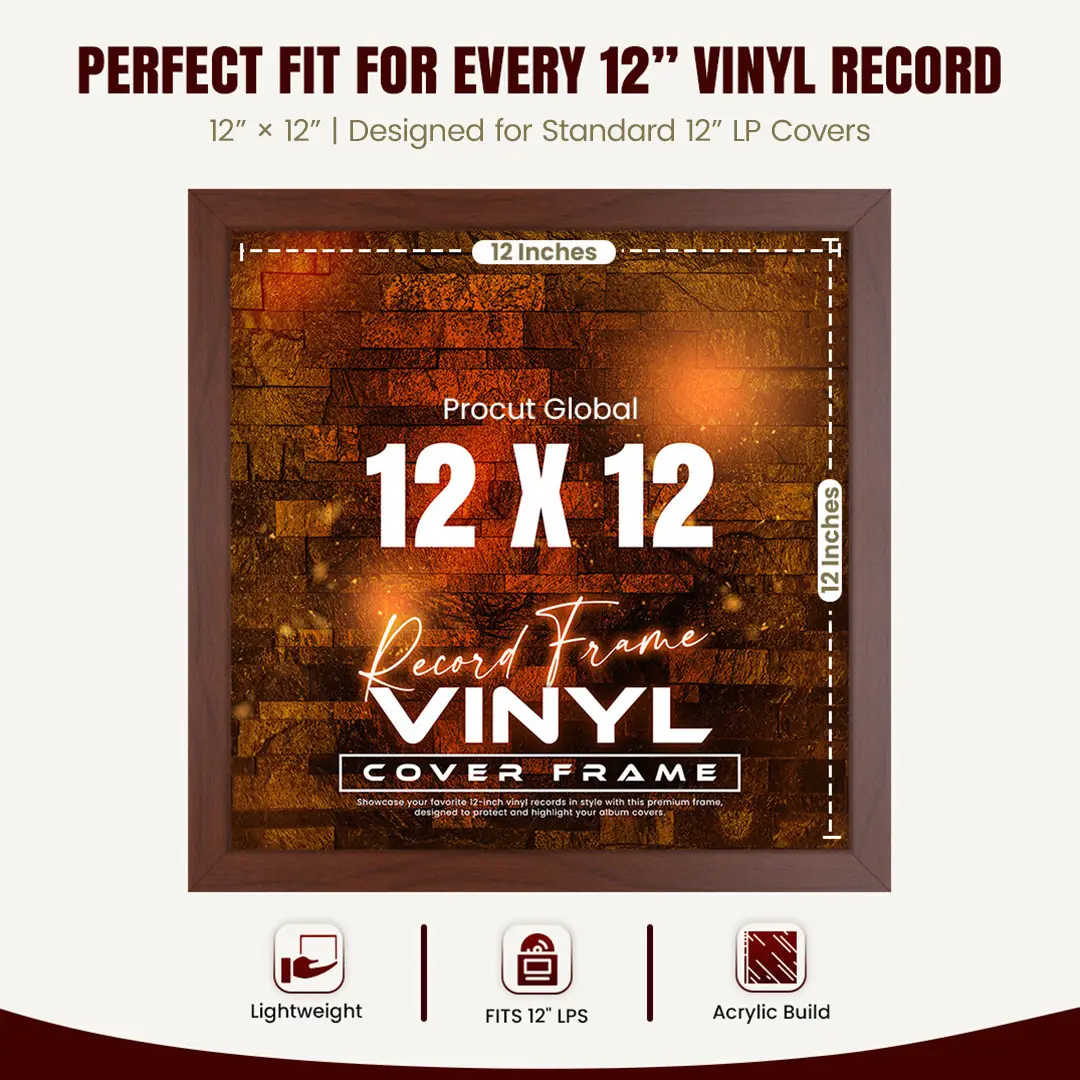 12x12" Modern Rose Wood Vinyl Record Frame For 12" LP Album Covers | Square Vinyl Frame For Wall Display thumbnail 3