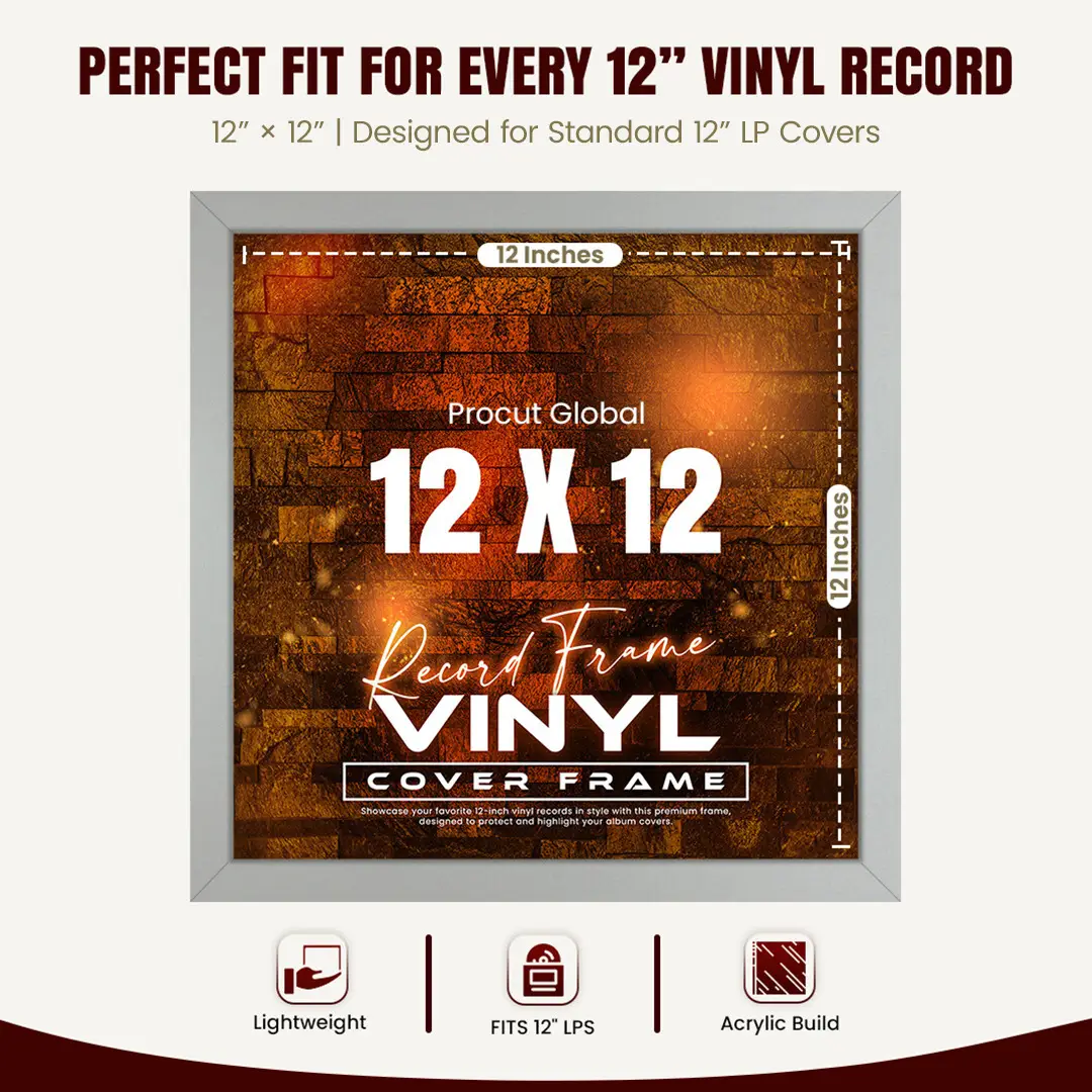 12x12" Modern Silver Vinyl Record Frame For 12" LP Album Covers | Premium Wall Frame For Music Lovers thumbnail 3