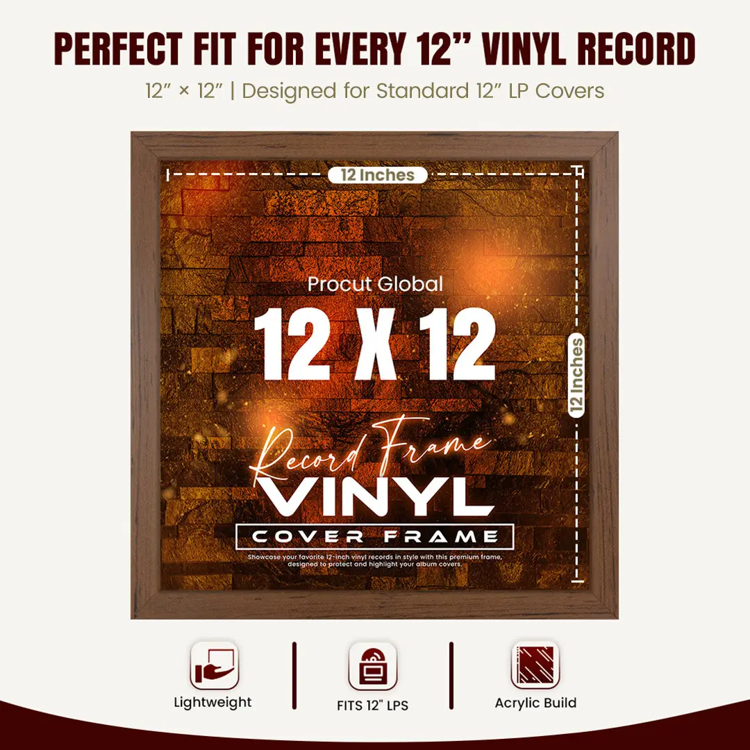12x12" Modern Walnut Vinyl Record Frame For 12" LP Album Covers | Premium Wall Frame For Music Lovers thumbnail 3