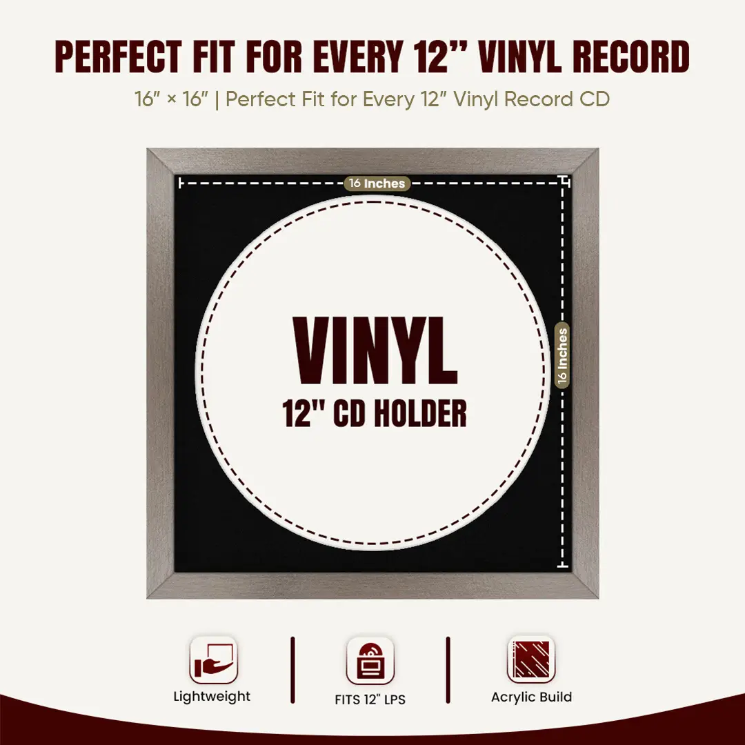16x16" Modern Aluminium Vinyl Record Frame With Black Mount For 12" LP Discs | Contemporary Wall Display thumbnail 3