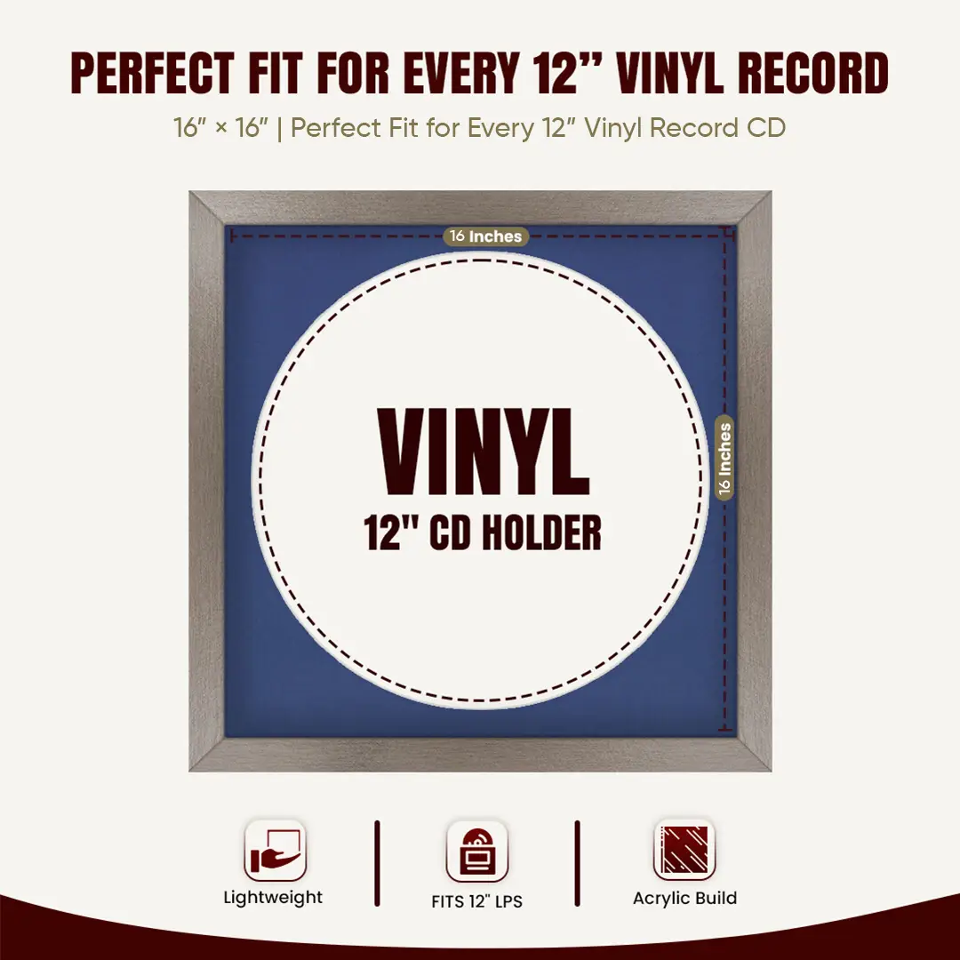 16x16" Modern Aluminium Vinyl Record Frame With Blue Mount For 12" LP Discs | Contemporary Wall Display thumbnail 3