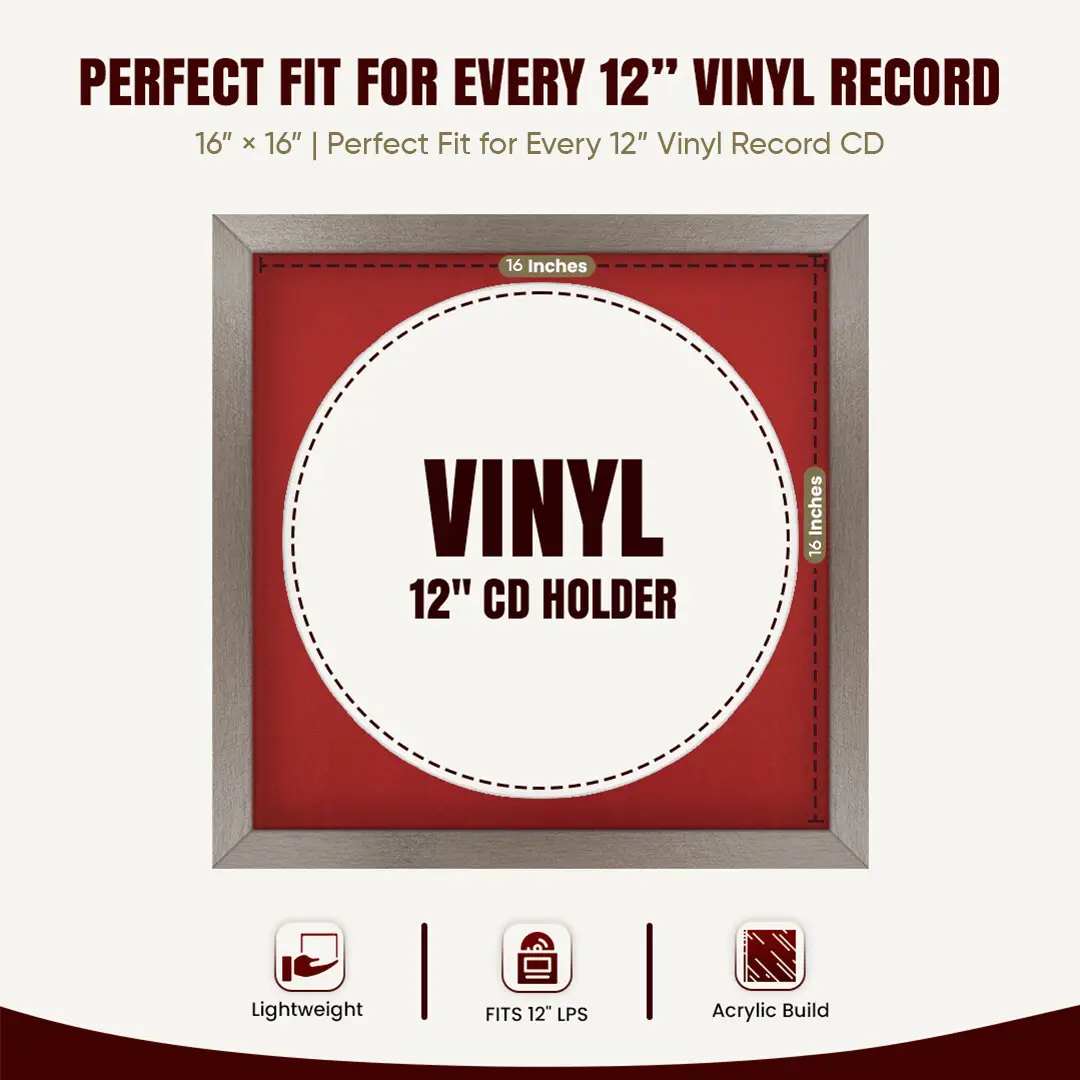 16x16" Modern Aluminium Vinyl Record Frame With Crimson Mount For 12" LP Discs | Elegant Frame For Music Lovers thumbnail 3