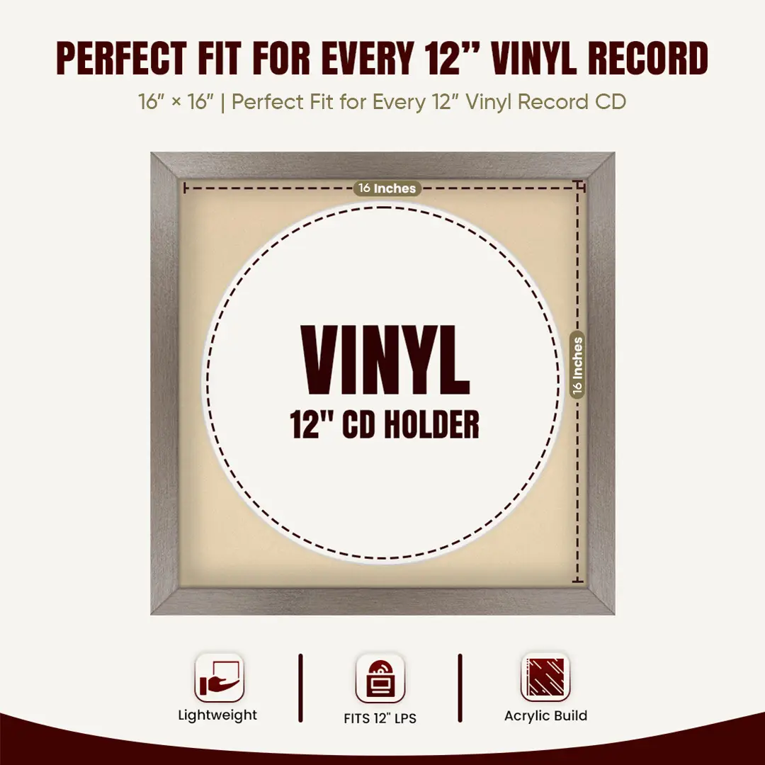 16x16" Modern Aluminium Vinyl Record Frame With Ivory Mount For 12" LP Discs | Elegant Frame For Music Lovers thumbnail 3