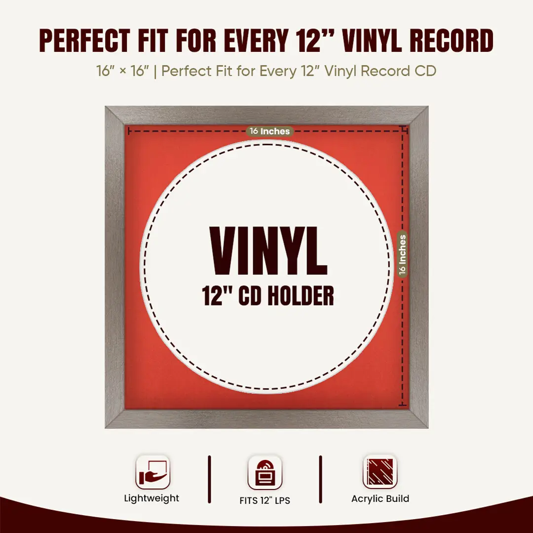 16x16" Modern Aluminium Vinyl Record Frame With Poppy Red Mount For 12" LP Discs | Elegant Frame For Music Lovers thumbnail 3