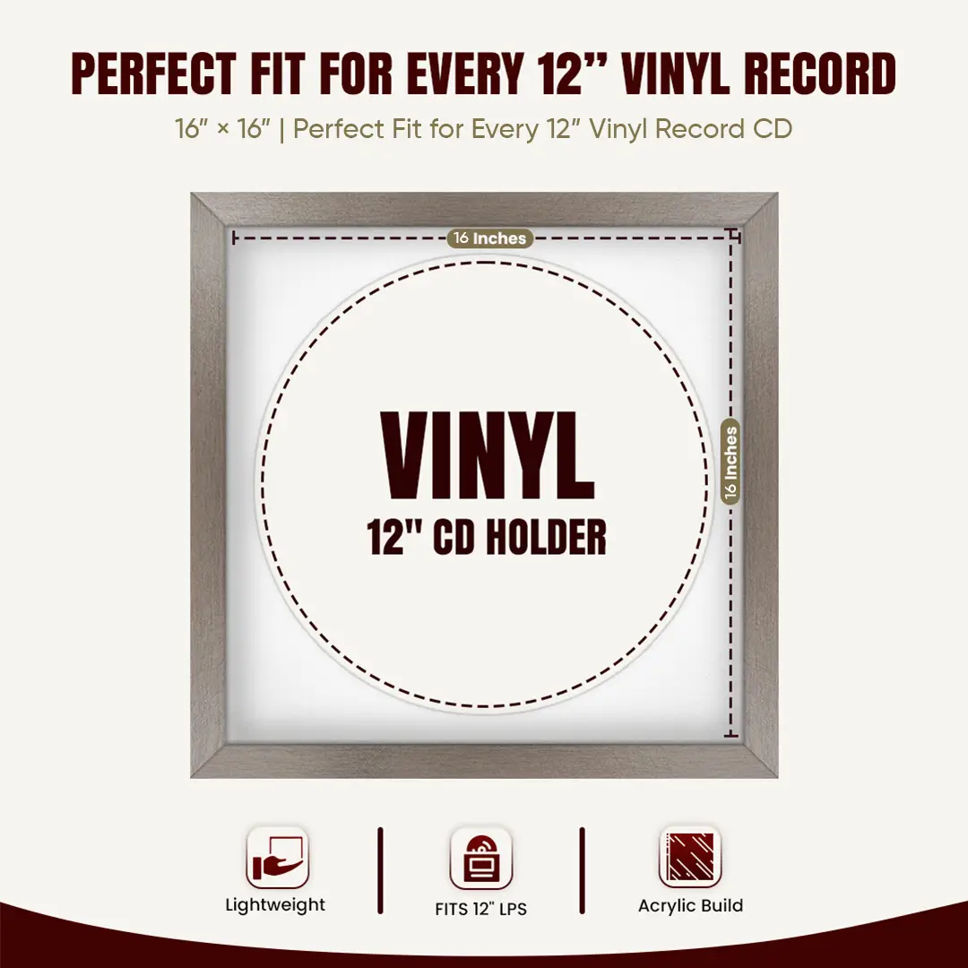16x16" Modern Aluminium Vinyl Record Frame With Ice White Mount For 12" LP Discs | Elegant Frame For Music Lovers thumbnail 3