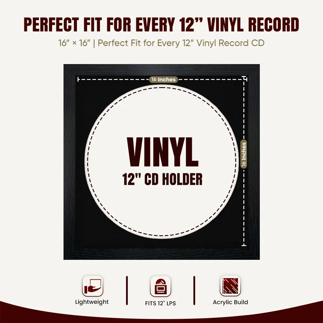16x16" Modern Black Vinyl Record Frame With Black Mount For 12" LP Discs | Premium Wall Frame For Music Enthusiasts thumbnail 3