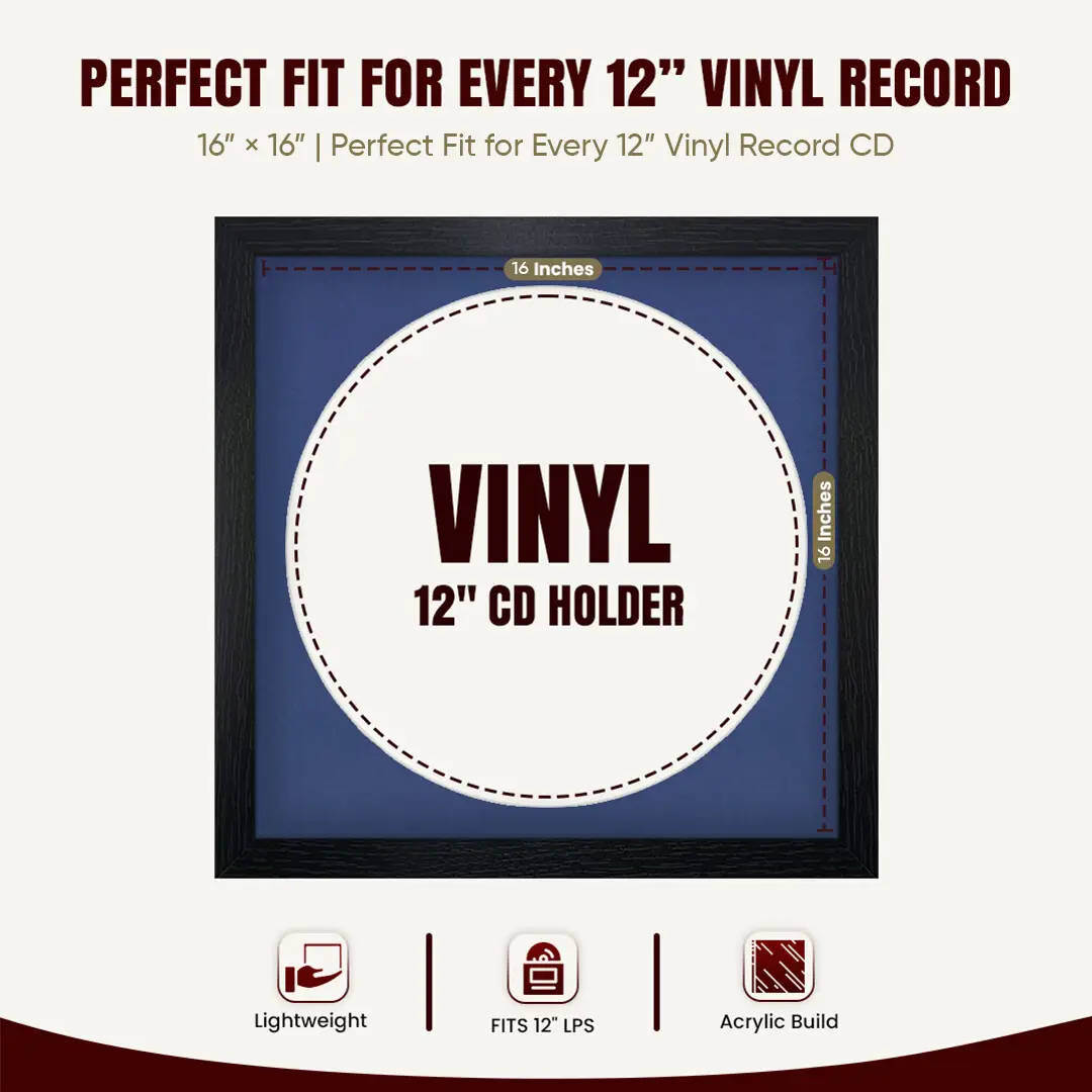 16x16" Modern Black Vinyl Record Frame With Blue Mount For 12" LP Discs | Contemporary Wall Display thumbnail 3