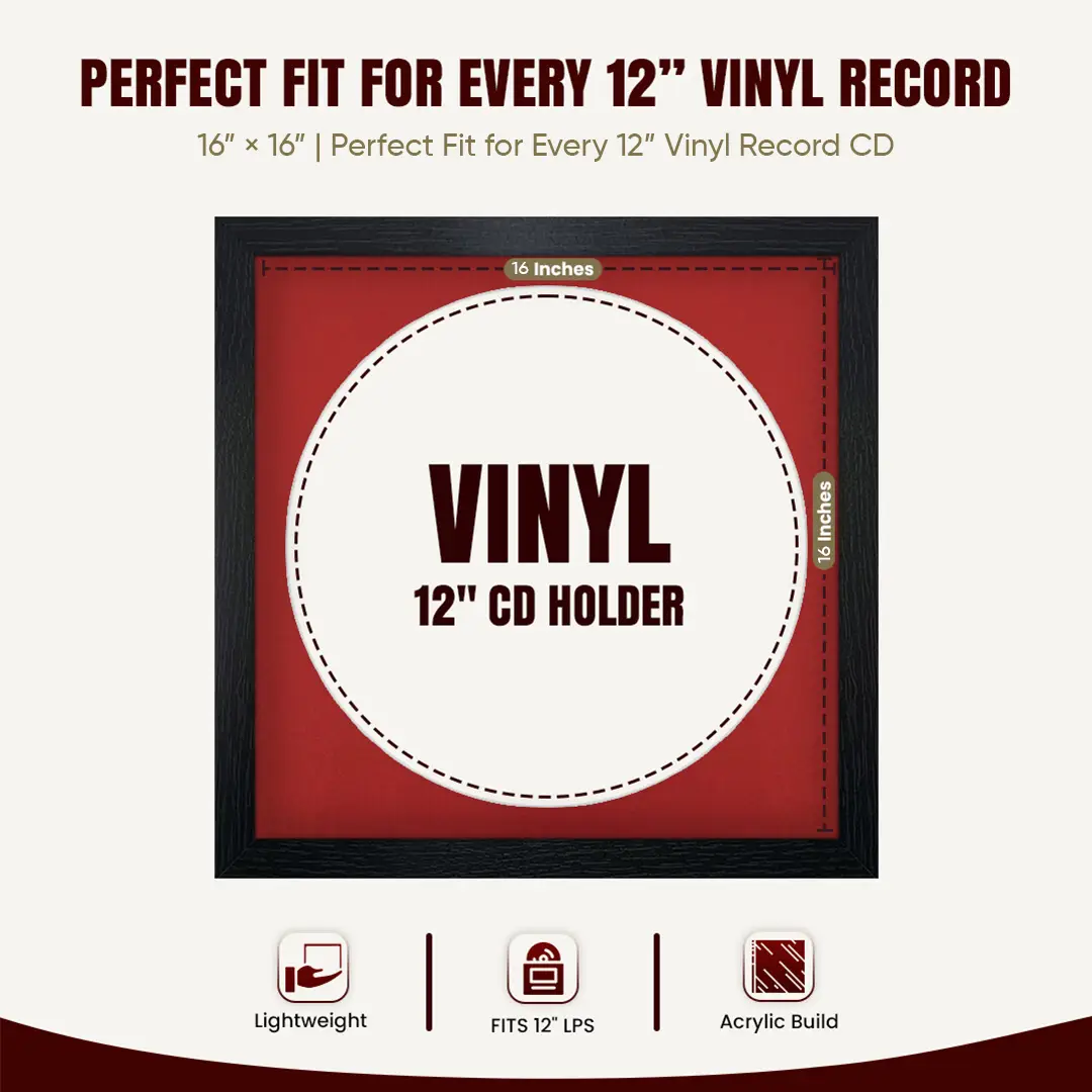 16x16" Modern Black Vinyl Record Frame With Crimson Mount For 12" LP Discs | Contemporary Wall Display thumbnail 3