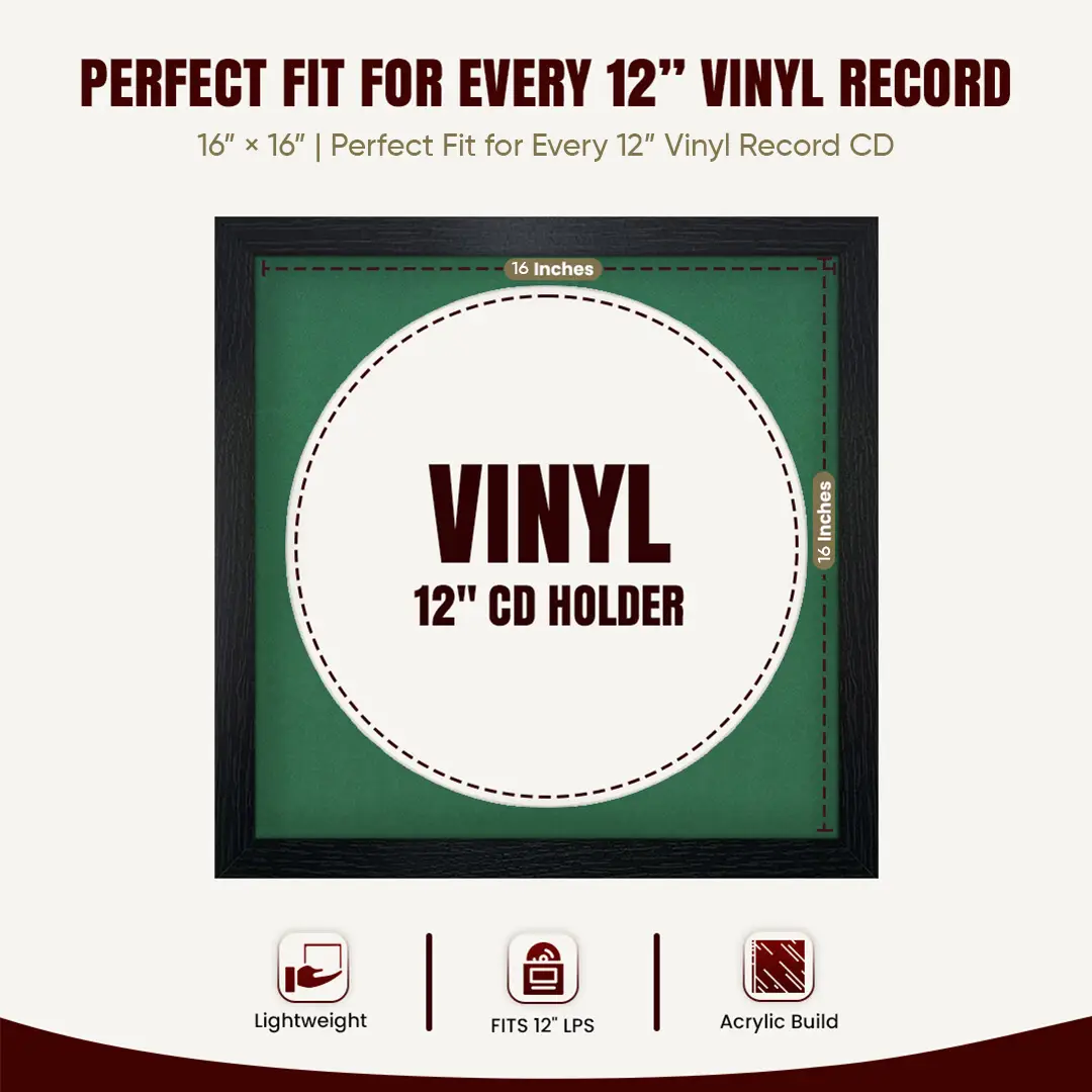 16x16" Modern Black Vinyl Record Frame With Emerald (Green) Mount For 12" LP Discs | Elegant Frame For Music Lovers thumbnail 3