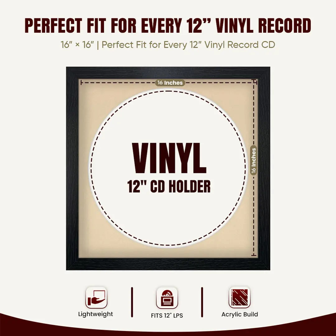 16x16" Modern Black Vinyl Record Frame With Ivory Mount For 12" LP Discs | Contemporary Wall Display thumbnail 3