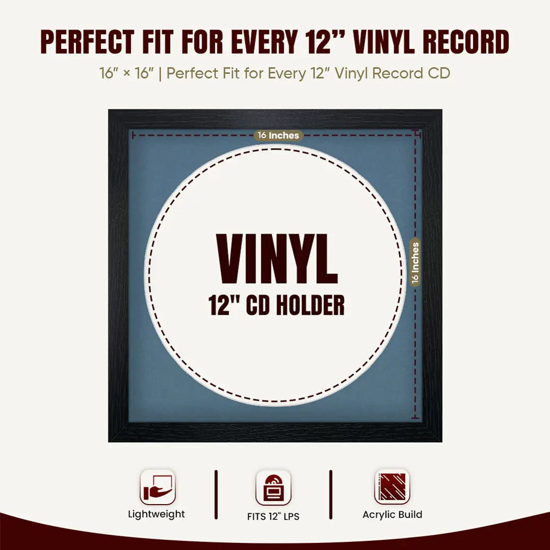 16x16" Modern Black Vinyl Record Frame With Pompador Mount For 12" LP Discs | Elegant Frame For Music Lovers thumbnail 3
