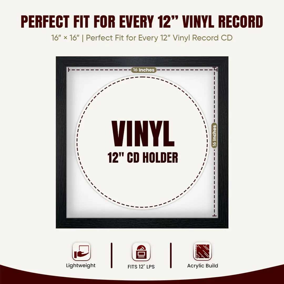 16x16" Modern Black Vinyl Record Frame With Ice White Mount For 12" LP Discs | Elegant Frame For Music Lovers thumbnail 3