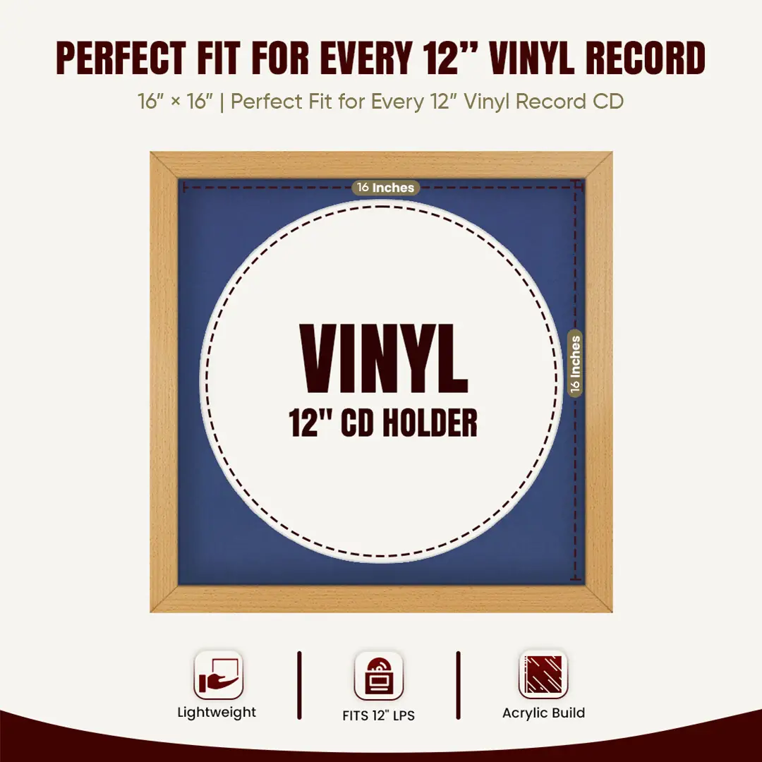 16x16" Modern Country Pine Vinyl Record Frame With Blue Mount For 12" LP Discs | Contemporary Wall Display thumbnail 3