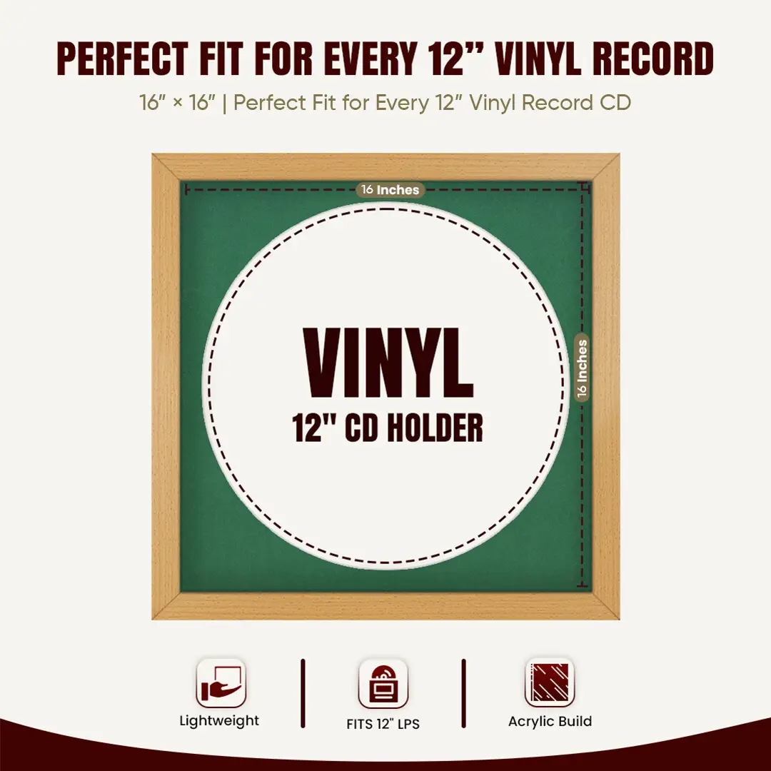 16x16" Modern Country Pine Vinyl Record Frame With Emerald (Green) Mount For 12" LP Discs | Elegant Frame For Music Lovers thumbnail 3