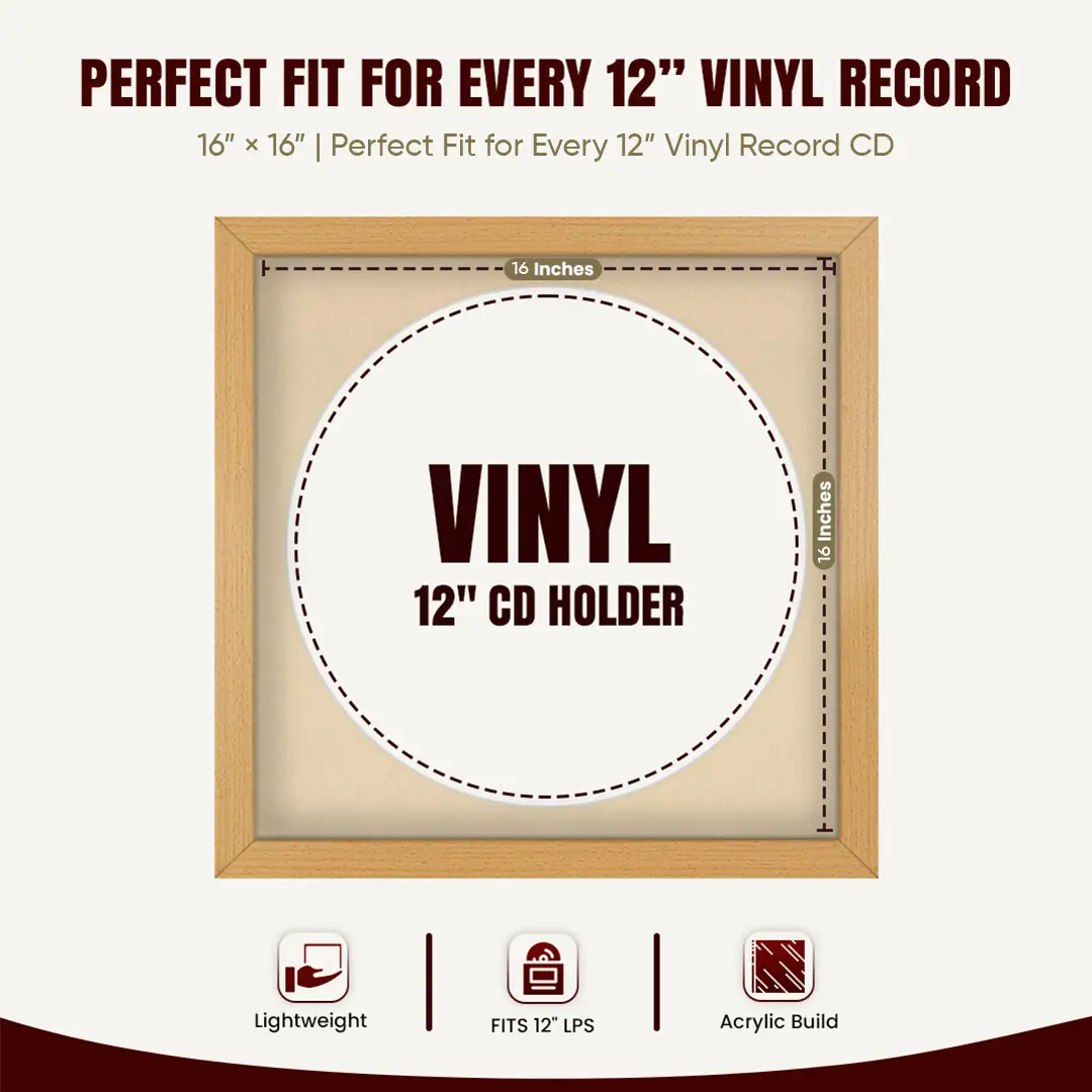 16x16" Modern Country Pine Vinyl Record Frame With Ivory Mount For 12" LP Discs | Contemporary Wall Display thumbnail 3