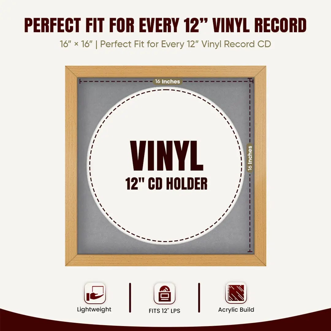 16x16" Modern Country Pine Vinyl Record Frame With Mid Grey Mount For 12" LP Discs | Elegant Frame For Music Lovers thumbnail 3