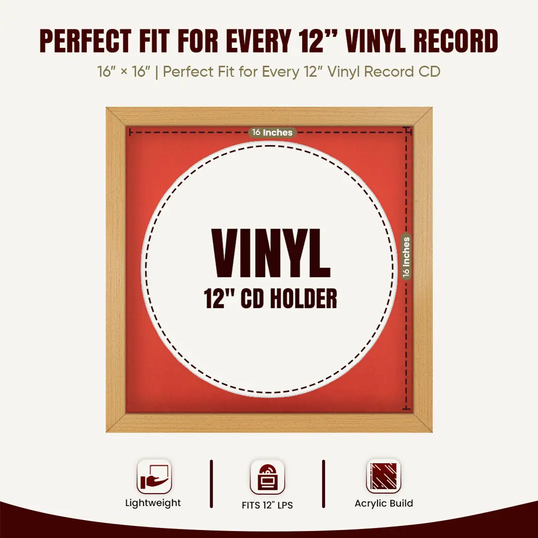 16x16" Modern Country Pine Vinyl Record Frame With Poppy Red Mount For 12" LP Discs | Contemporary Wall Display thumbnail 3