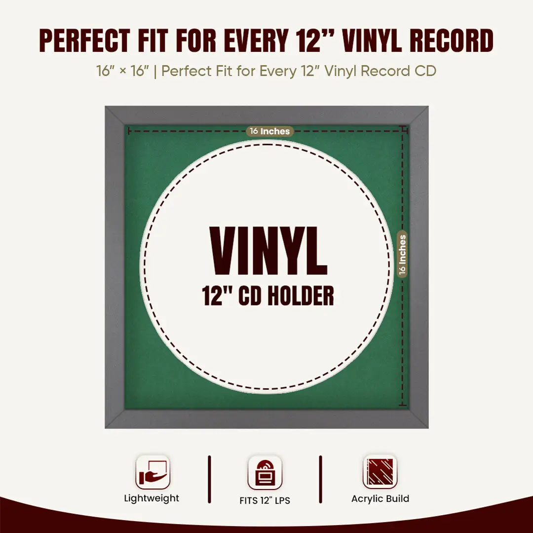 16x16" Modern Dark Grey Vinyl Record Frame With Emerald (Green) Mount For 12" LP Discs | Elegant Frame For Music Lovers thumbnail 3