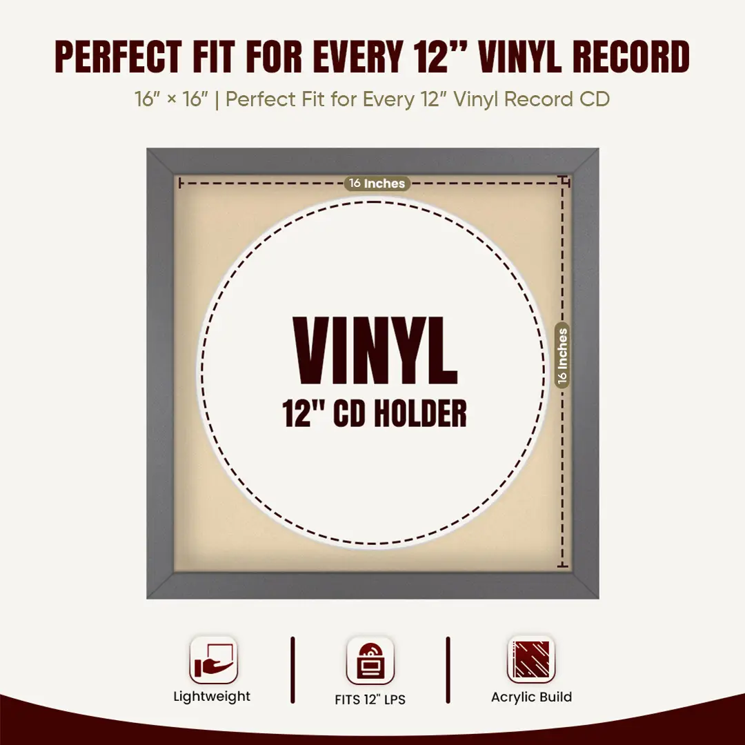 16x16" Modern Dark Grey Vinyl Record Frame With Ivory Mount For 12" LP Discs | Elegant Frame For Music Lovers thumbnail 3