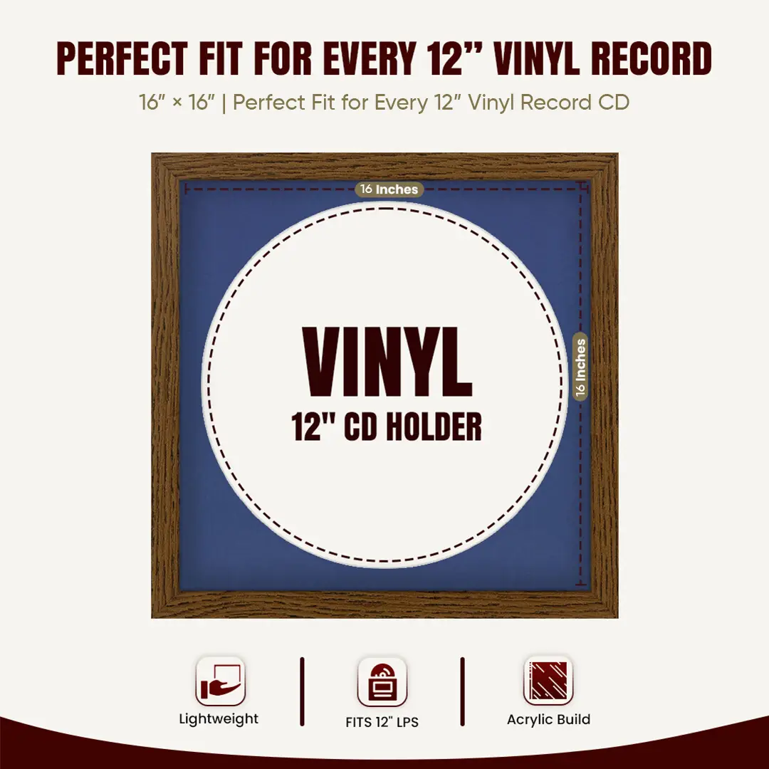 16x16" Modern Dark Oak Vinyl Record Frame With Blue Mount For 12" LP Discs | Premium Wall Frame For Music Enthusiasts thumbnail 3