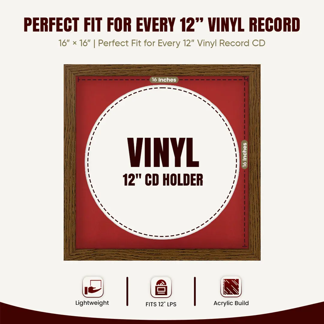 16x16" Modern Dark Oak Vinyl Record Frame With Crimson Mount For 12" LP Discs | Contemporary Wall Display thumbnail 3