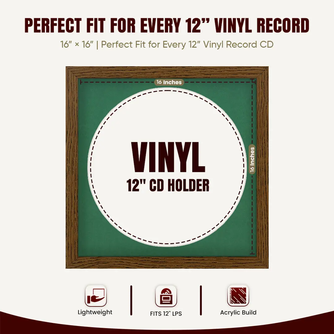 16x16" Modern Dark Oak Vinyl Record Frame With Emerald (Green) Mount For 12" LP Discs | Elegant Frame For Music Lovers thumbnail 3